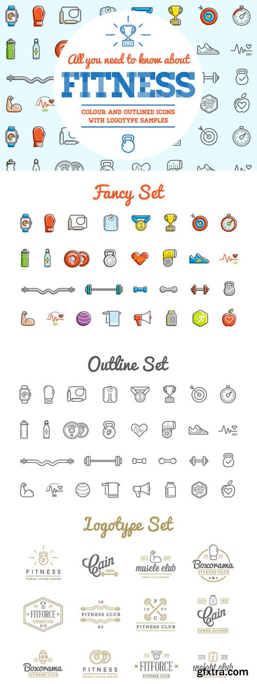 Awesome Fitness Icons and Logo Set