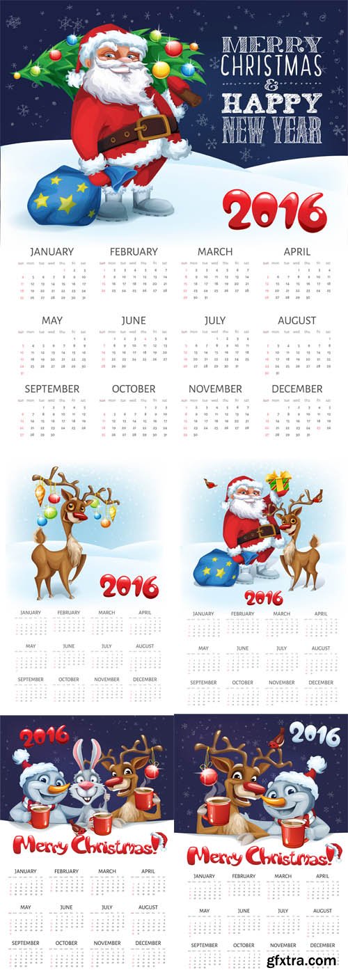 5 Christmas Calendars Vector Set