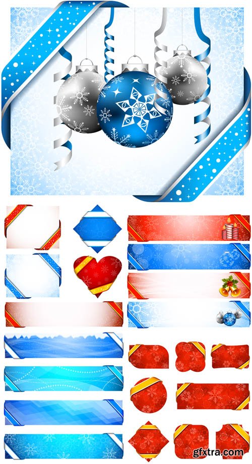 5 Banners with Christmas Decoration Vector Set