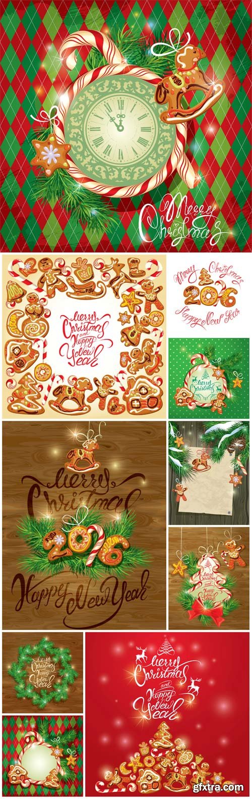 New year holiday greeting card with christmas gingerbread