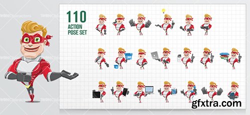 Cheerful Superhero Cartoon Character Ultimate Set Bundle