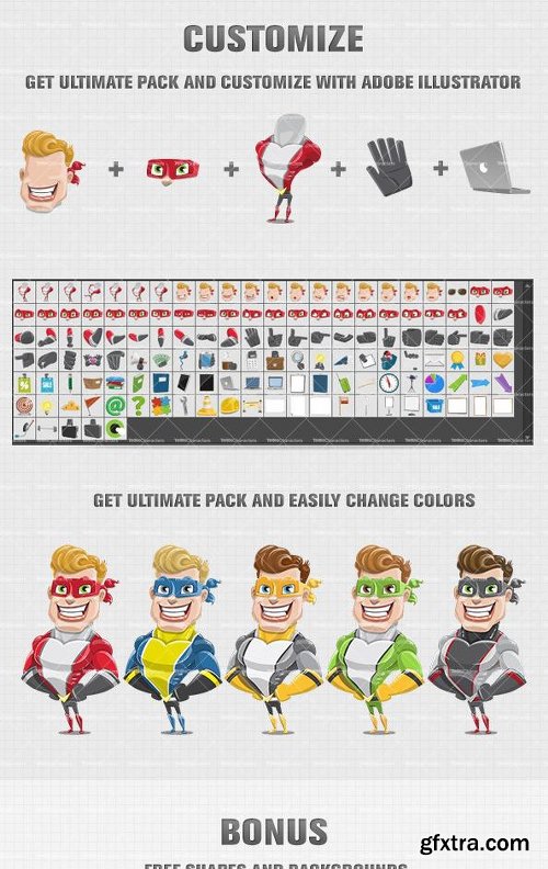 Cheerful Superhero Cartoon Character Ultimate Set Bundle