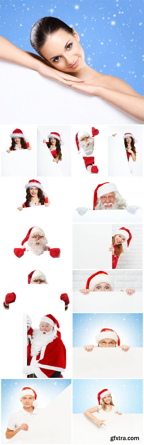 Christmas people with banners - Stock photo