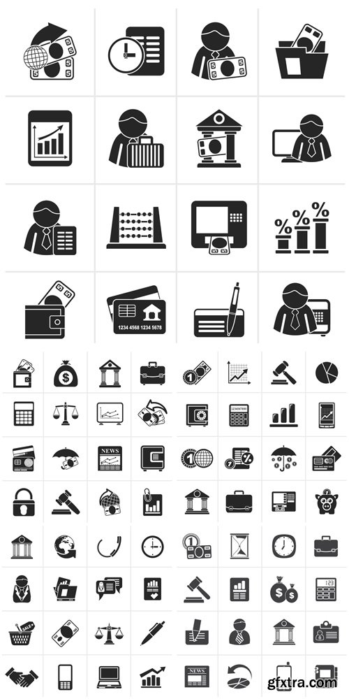 Black Bank and Finance Icons Vector Set