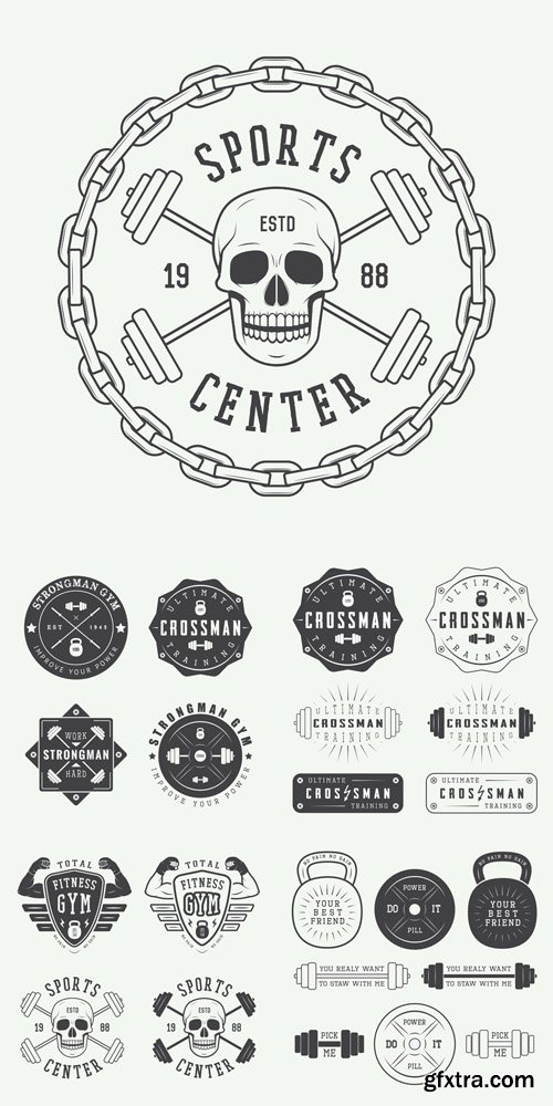 Gym Logos, Labels and Badges in Vintage Style