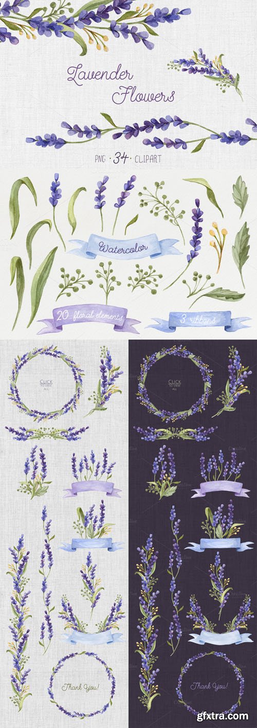 Watercolor set with Lavender Flowers - CM 272472