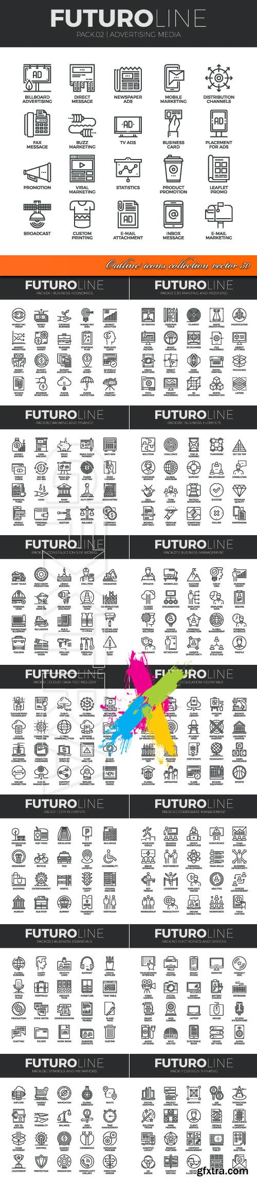 Outline icons collection vector 30