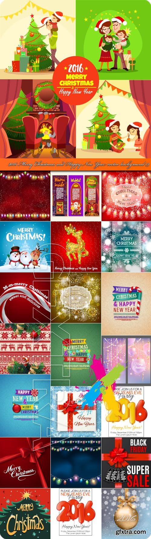 2016 Merry Christmas and Happy New Year vector background 19