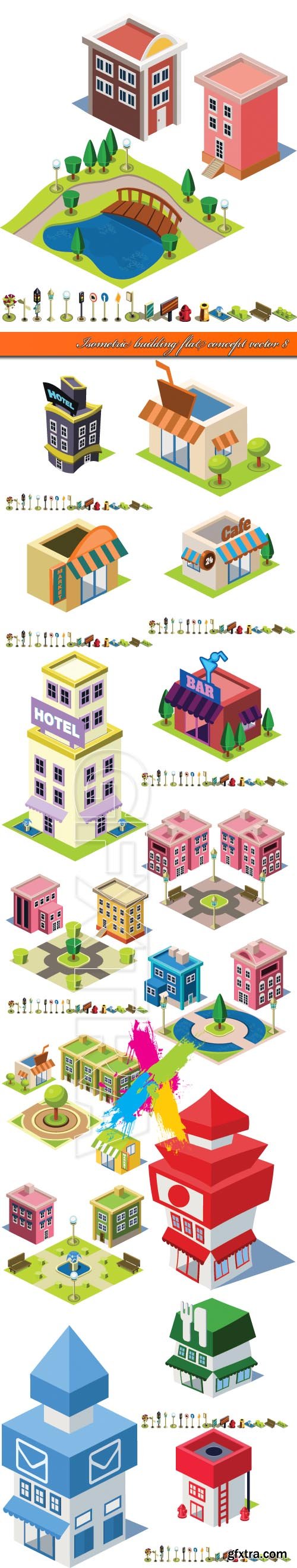 Isometric building flat concept vector 8