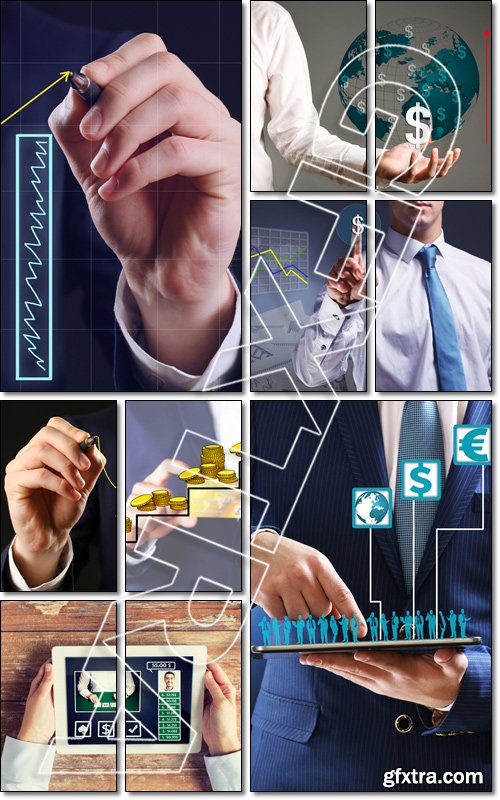 Businessman with financial graphic coming from hand - Stock photo