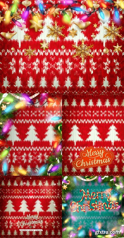 Vector Knitted Christmas Сards Set 3