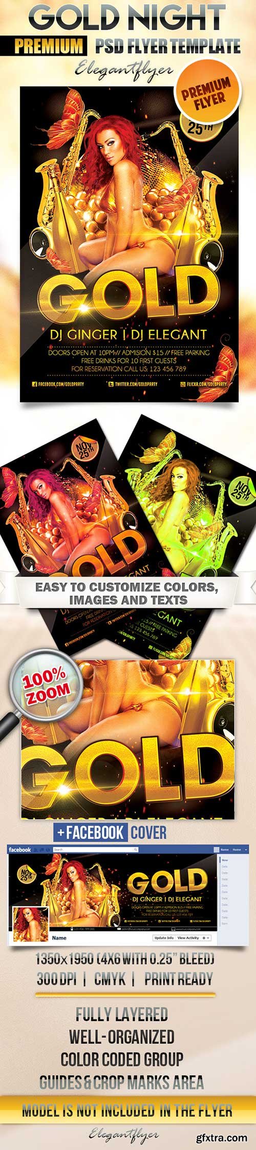 Gold Night Flyer PSD Template + Facebook Cover