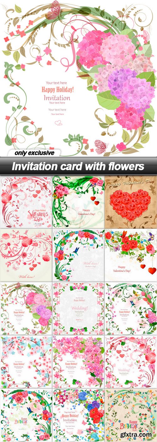 Invitation card with flowers - 15 EPS