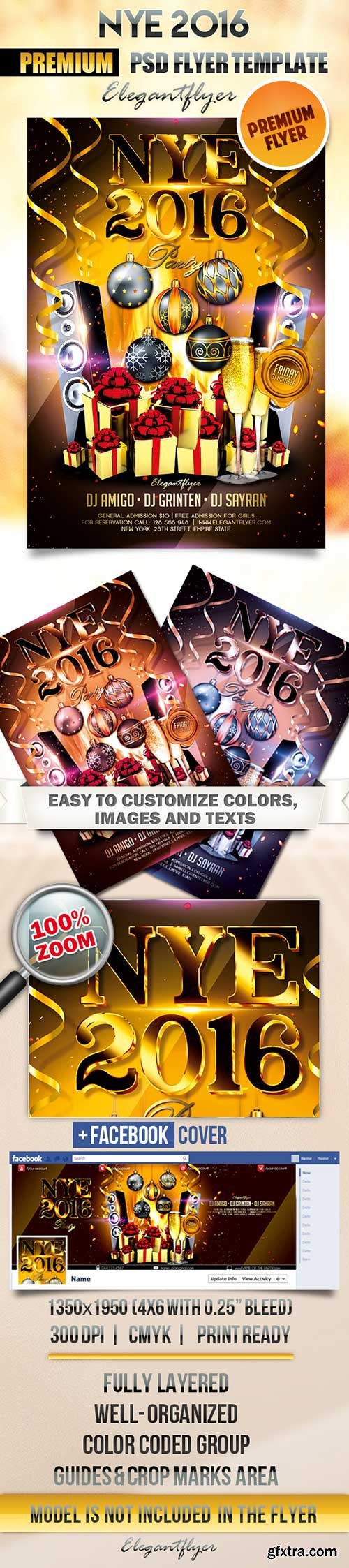 NYE 2016 Flyer PSD Template + Facebook Cover