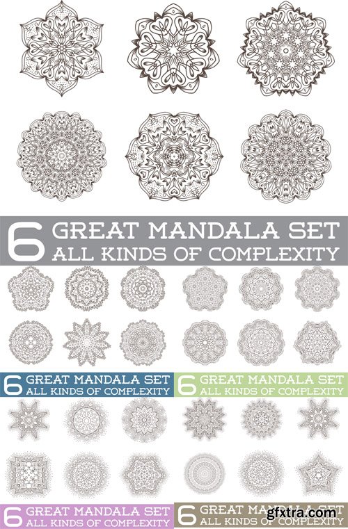 Set of Ethnic Fractal Mandala Vector Set