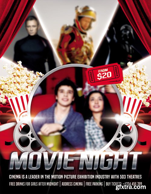 Movie Night – Flyer PSD Template + Facebook Cover