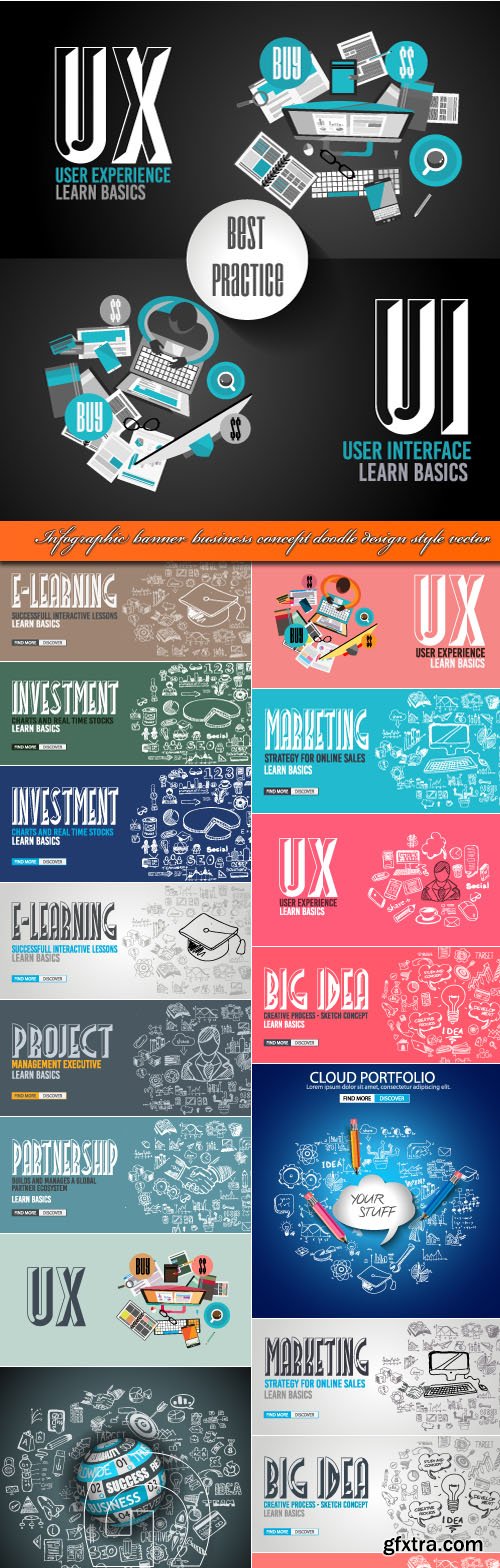 Infographic banner business concept doodle design style vector