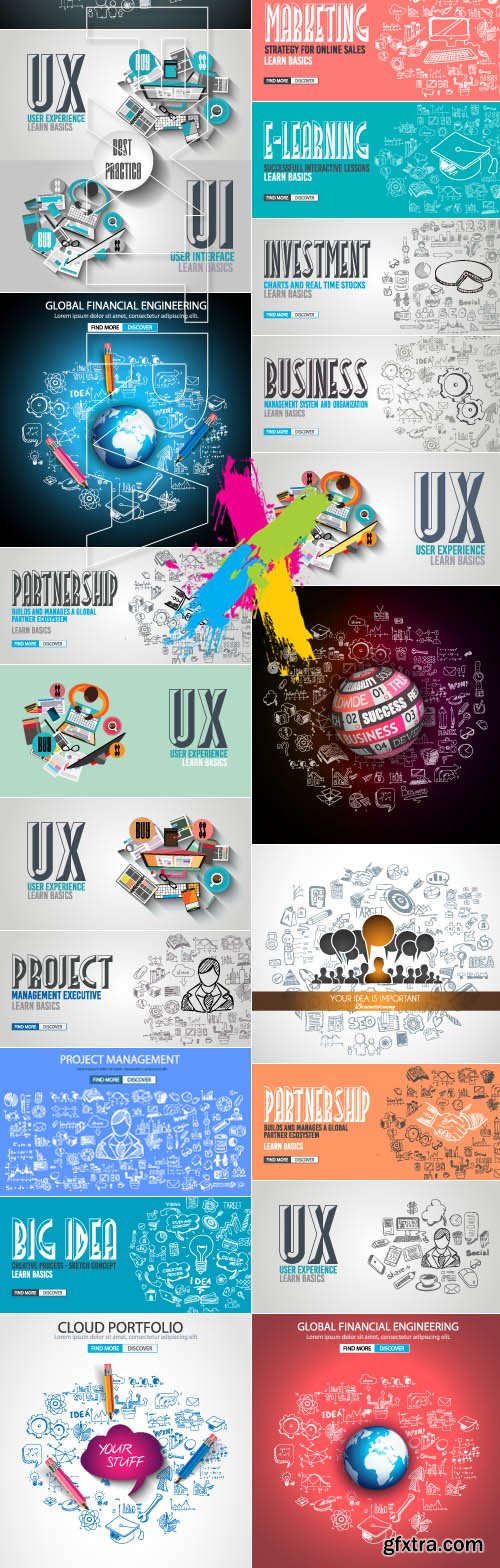 Infographic banner business concept doodle design style vector