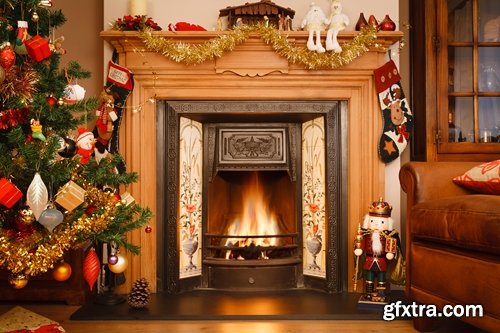 Collection of New Year Christmas fireplace cozy warmth warm interior decoration 25 HQ Jpeg