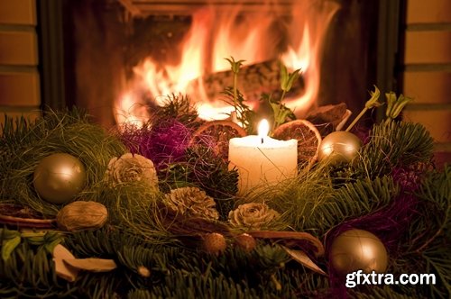 Collection of New Year Christmas fireplace cozy warmth warm interior decoration 25 HQ Jpeg