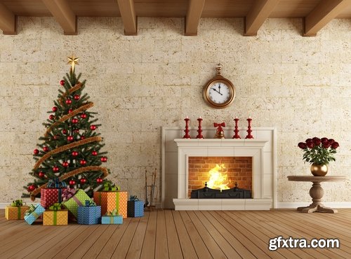 Collection of New Year Christmas fireplace cozy warmth warm interior decoration 25 HQ Jpeg