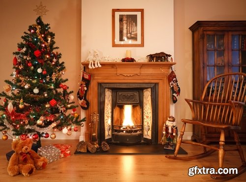 Collection of New Year Christmas fireplace cozy warmth warm interior decoration 25 HQ Jpeg