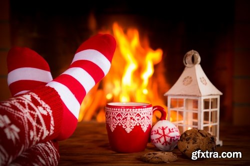 Collection of New Year Christmas fireplace cozy warmth warm interior decoration 25 HQ Jpeg