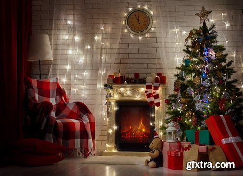 Collection of New Year Christmas fireplace cozy warmth warm interior decoration 25 HQ Jpeg