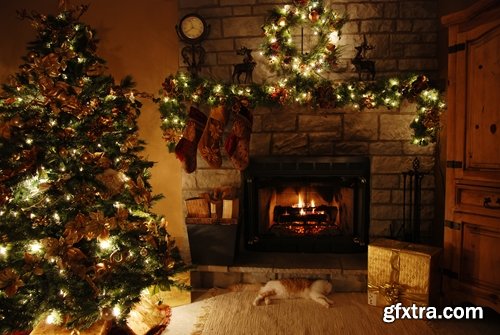 Collection of New Year Christmas fireplace cozy warmth warm interior decoration 25 HQ Jpeg