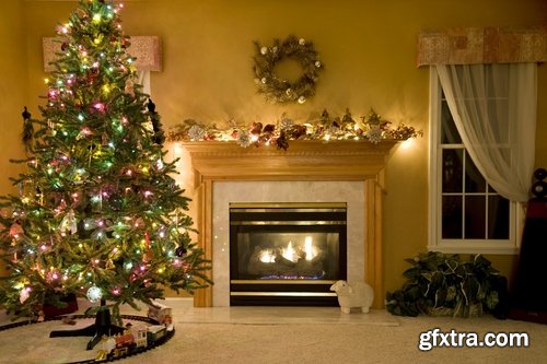 Collection of New Year Christmas fireplace cozy warmth warm interior decoration 25 HQ Jpeg