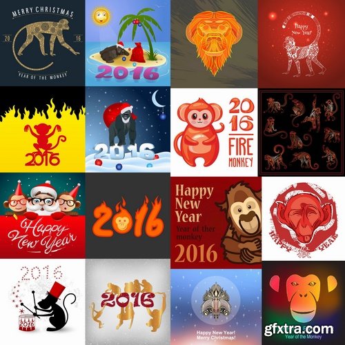 Collection of vector logo picture Christmas 2016 a background monkey flyer banner poster 25 EPS