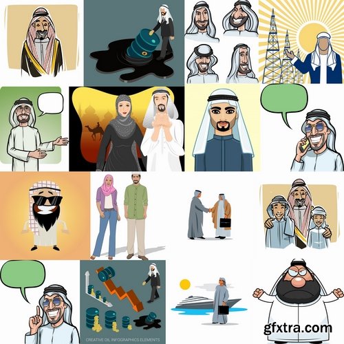 Collection of vector picture cartoon Arabian Sheikh Wanderer 25 EPS