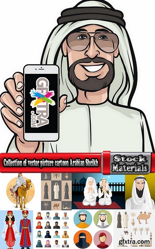 Collection of vector picture cartoon Arabian Sheikh Wanderer 25 EPS