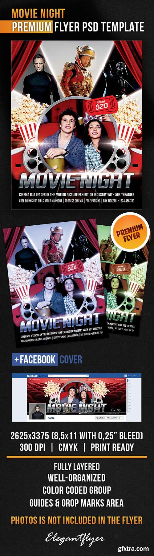 Movie Night Flyer PSD Template + Facebook Cover