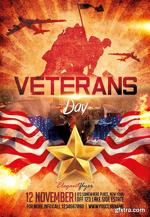 Veterans Day Flyer PSD Template + Facebook Cover