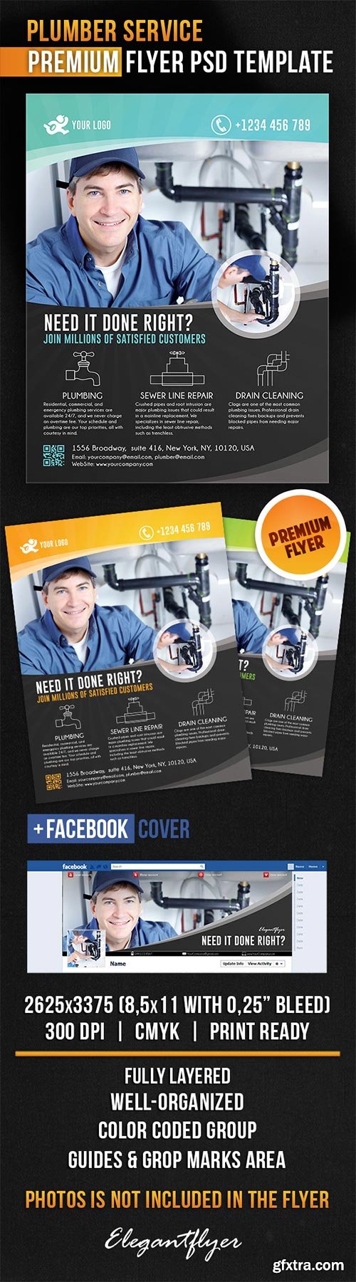 Plumber Service Flyer PSD Template + Facebook Cover