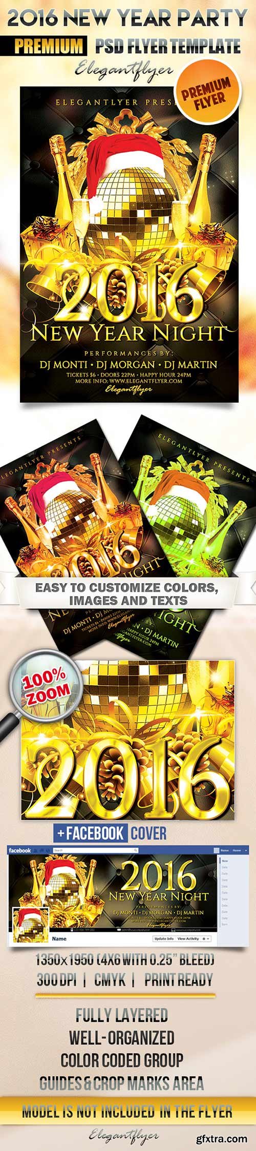 2016 New Year Party Flyer PSD Template + Facebook Cover