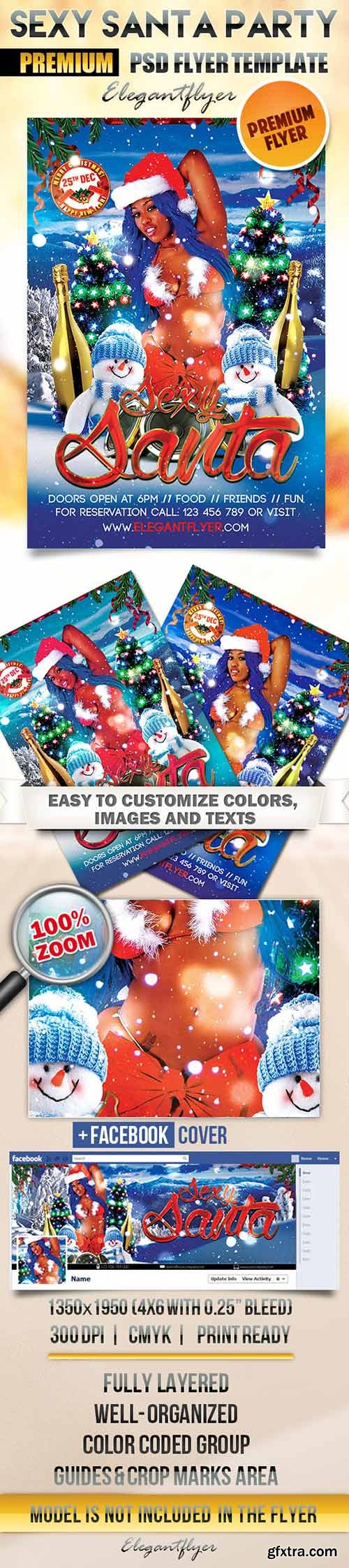 Sexy Santa Party Flyer PSD Template + Facebook Cover