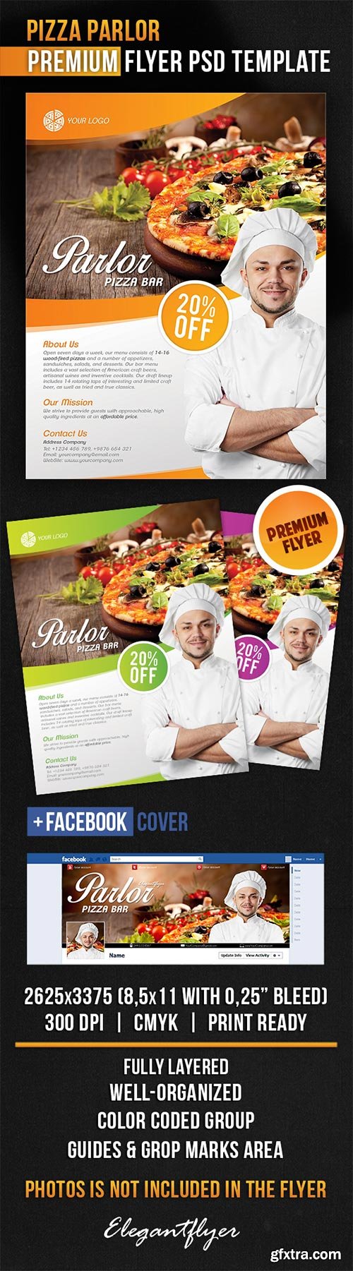 Pizza Parlor Flyer PSD Template + Facebook Cover