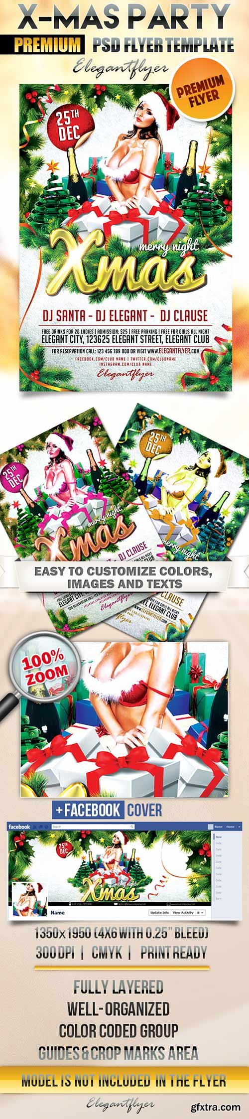 Xmas Party Flyer PSD Template + Facebook Cover