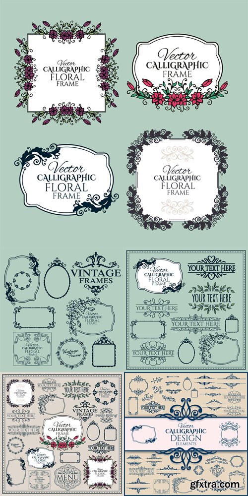 Set of Floral Vintage Calligraphic Frames