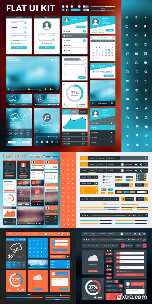 Set of flat design UI elements for website and mobile app