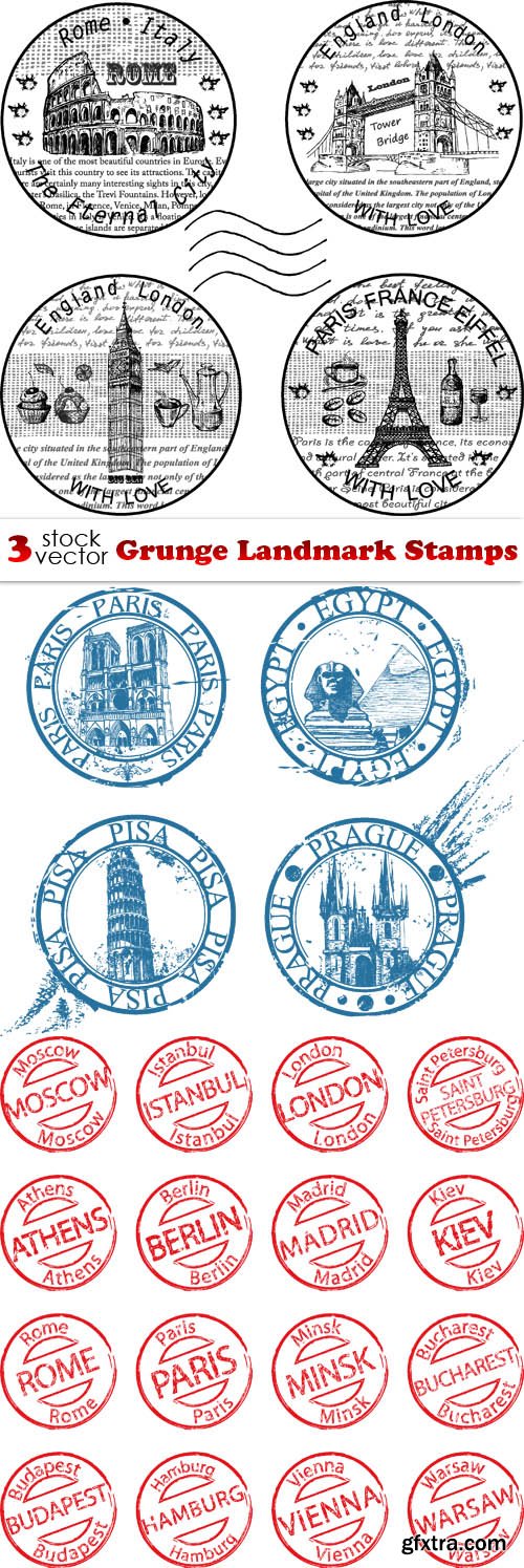 Vectors - Grunge Landmark Stamps