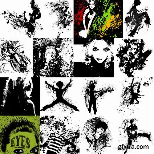 Collection of vector image printed on a T-shirt grunge illustration girl woman bekgraund 25 EPS