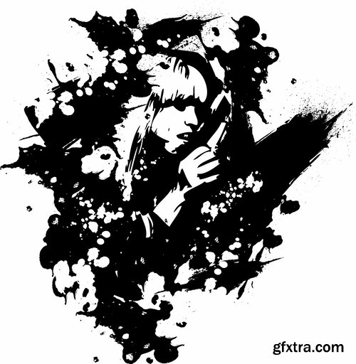 Collection of vector image printed on a T-shirt grunge illustration girl woman bekgraund 25 EPS