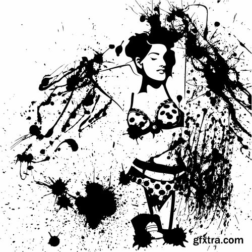 Collection of vector image printed on a T-shirt grunge illustration girl woman bekgraund 25 EPS