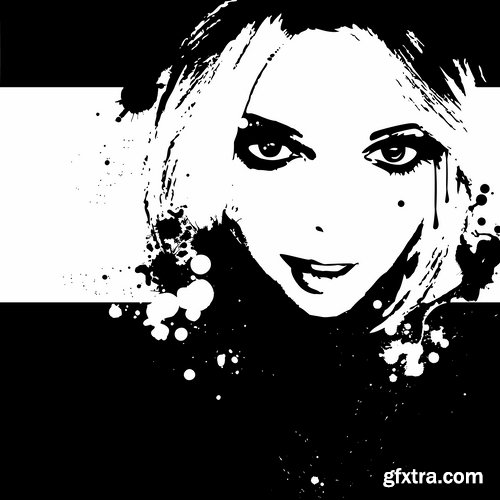 Collection of vector image printed on a T-shirt grunge illustration girl woman bekgraund 25 EPS