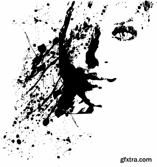 Collection of vector image printed on a T-shirt grunge illustration girl woman bekgraund 25 EPS