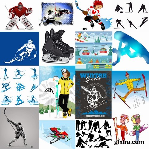 Vector collection picture winter sports skiing snowboarding ice skating 25 EPS