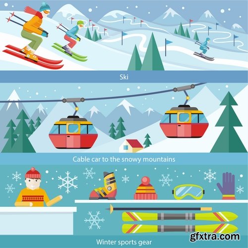 Vector collection picture winter sports skiing snowboarding ice skating 25 EPS